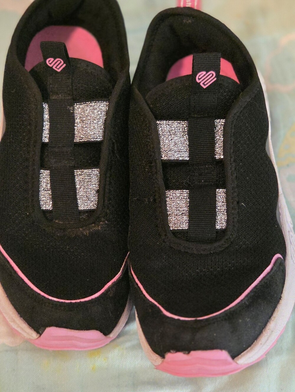 Kids Slip-On Sneakers in Black with Pink Trim